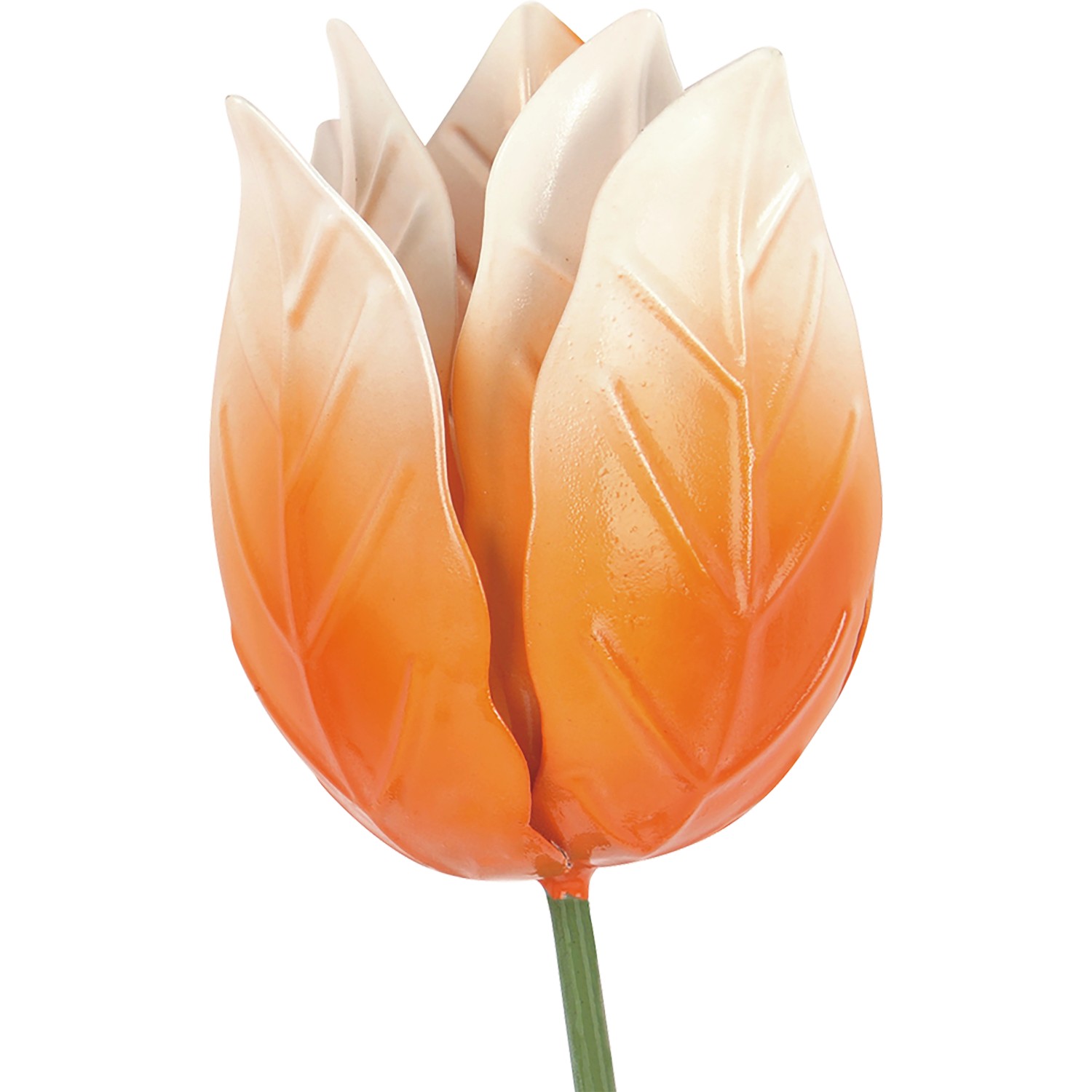 Gartenstecker Tulpe, orange-beige-weiß, 9x45,5cm, aus Metall für Beet und Kübel.