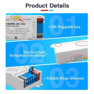GLEDOPTO WLED Controller GL-C-618WL: 20A Sicherung, Lüftungsschlitze zur Wärmeableitung und Wago Klemmen.