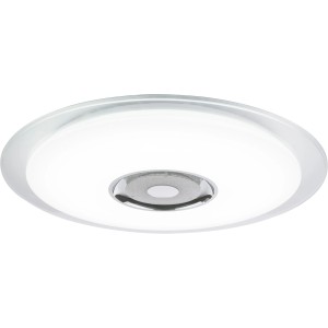 Weiße LED-Deckenleuchte Tune mit Sternenhimmeleffekt und Lautsprecher, Ø 60 cm.