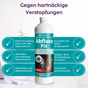 Hotrega Abfluss Fix Rohrreiniger Konzentrat 1L Flasche. Löst Verstopfungen in WC, Dusche, Spüle und Wanne.