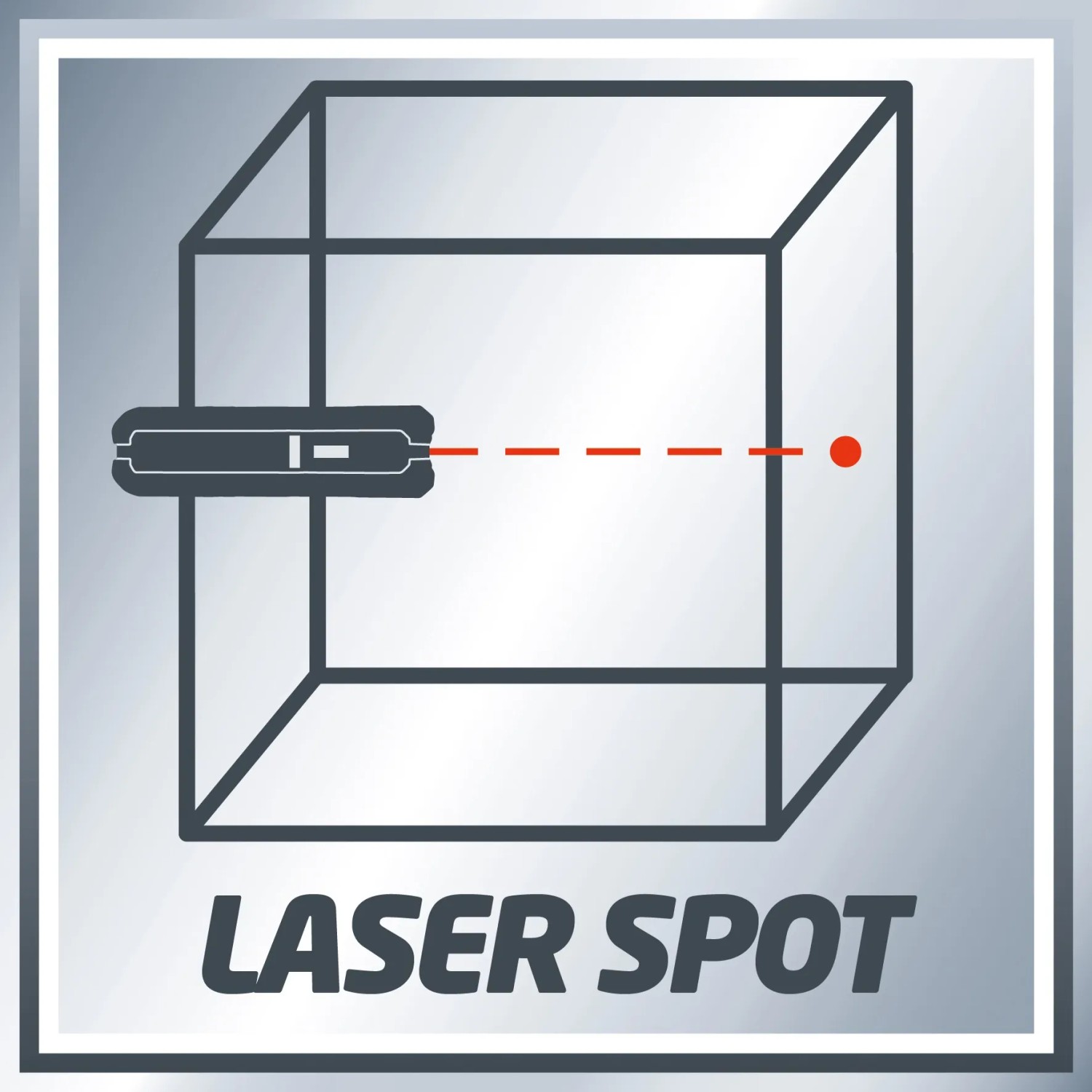 Grafik: Einhell TC-LL 1 Lasernivelliergerät mit rotem Laserpunkt in einem Würfel.