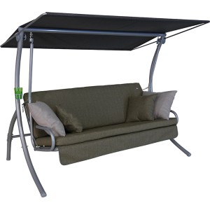 Angerer Hollywoodschaukel Drift Smart 3-Sitzer Olive mit Liegefunktion und Sonnendach.