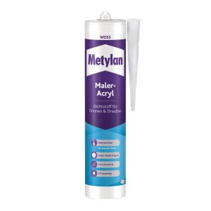 Kartusche Metylan Maleracryl, weiß, für Wand und Decke. Acryl Dichtstoff für innen und außen.