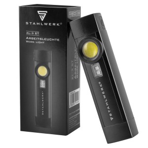 STAHLWERK LED Arbeitsleuchte AL-3 ST mit UV-Licht und Verpackung.