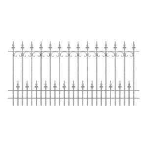 Eleo Zaun Lucca, feuerverzinkt, 96 cm hoch. Gartenzaun aus Schmiedeeisen mit Kugellilienspitzen.