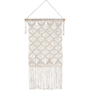 Beiger Makramee Wandbehang Natural Summer, 100x50 cm, Boho-Stil für Fensterdeko.