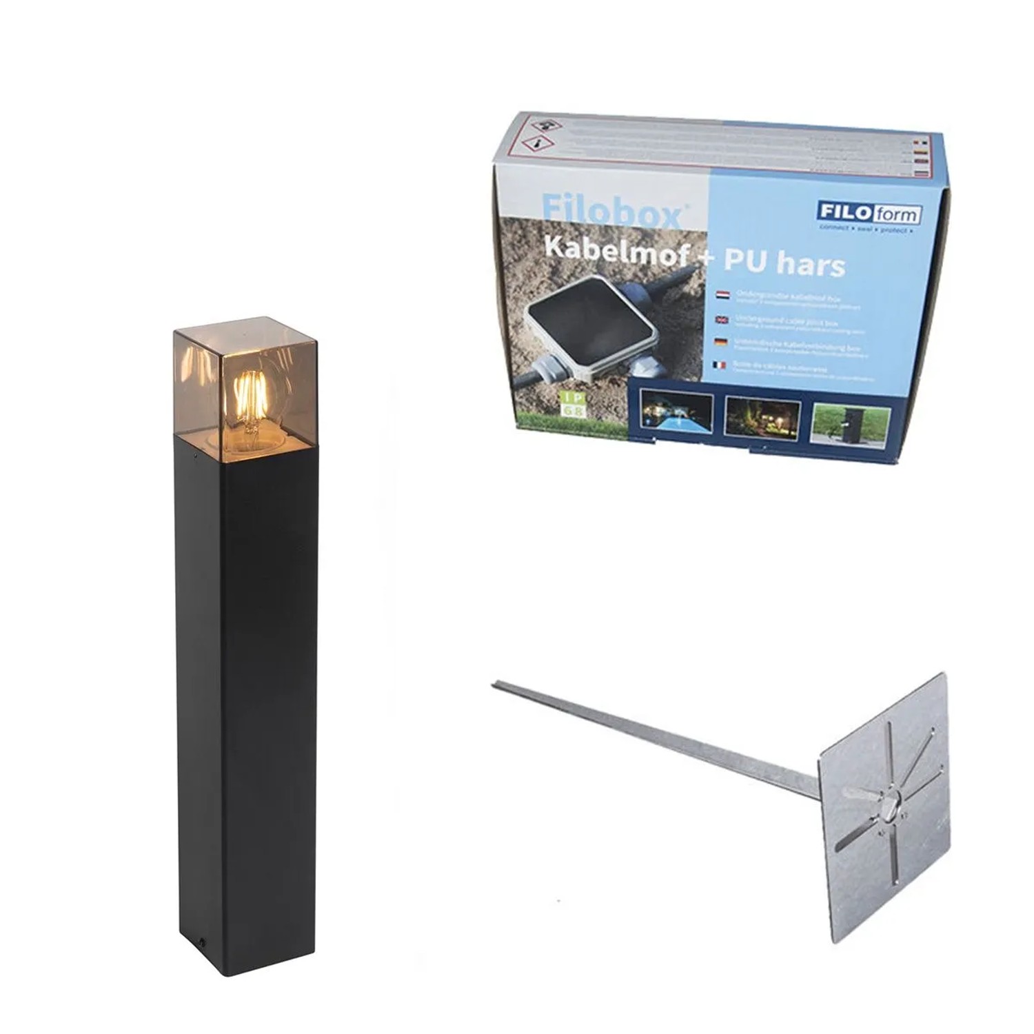 QAZQA Stehende Außenlampe Schwarz 50 cm IP44 mit Rauchglaseffekt Dänemark