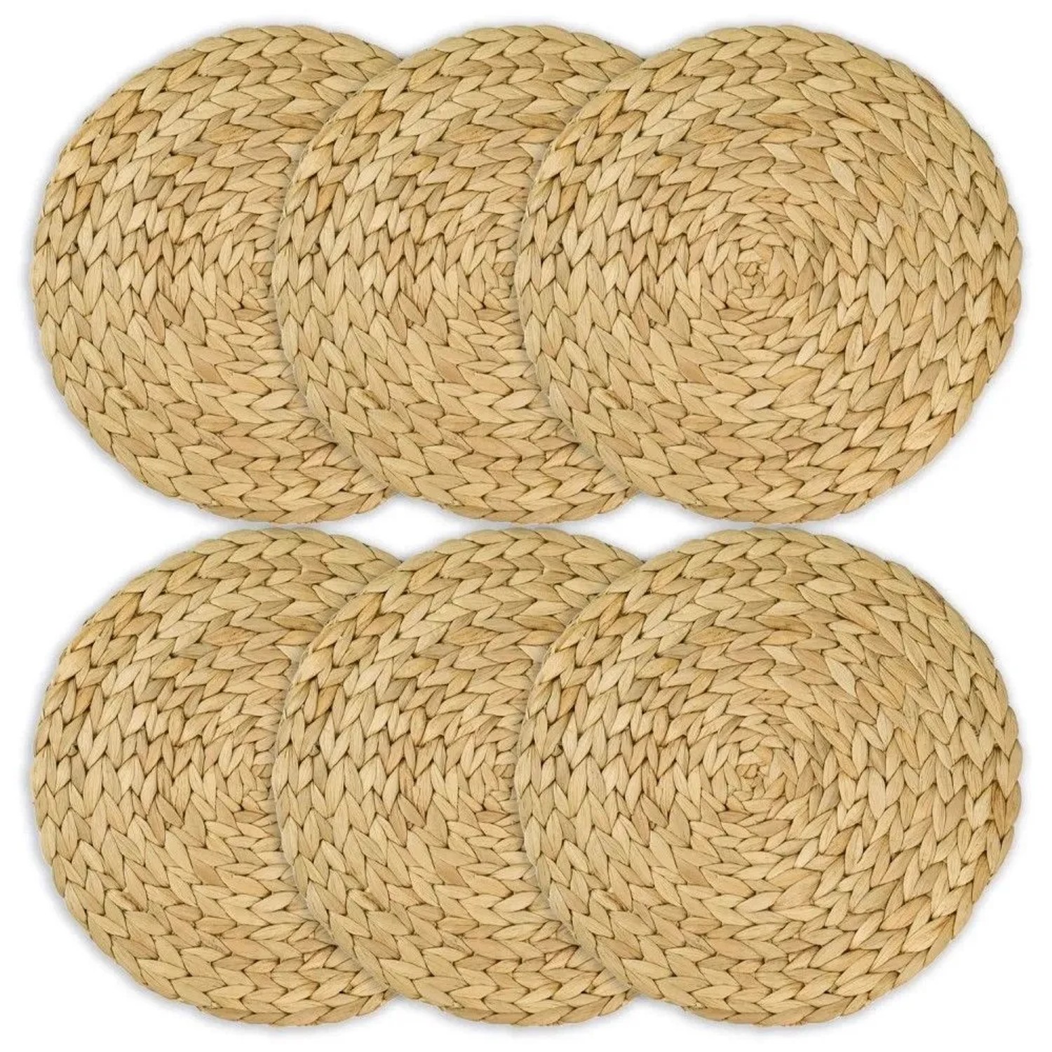 HMF 37230-S6 Tischset Rund Geflochten aus Wasserhyazinthe Platzset Abwaschbar 6er Set 30 cm