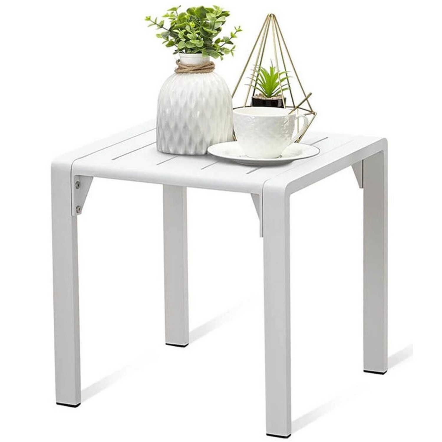 Thumbnail - MeXo Aluminium Couchtisch Gartentisch Polywood Tischplatte Wetterfest Weiß