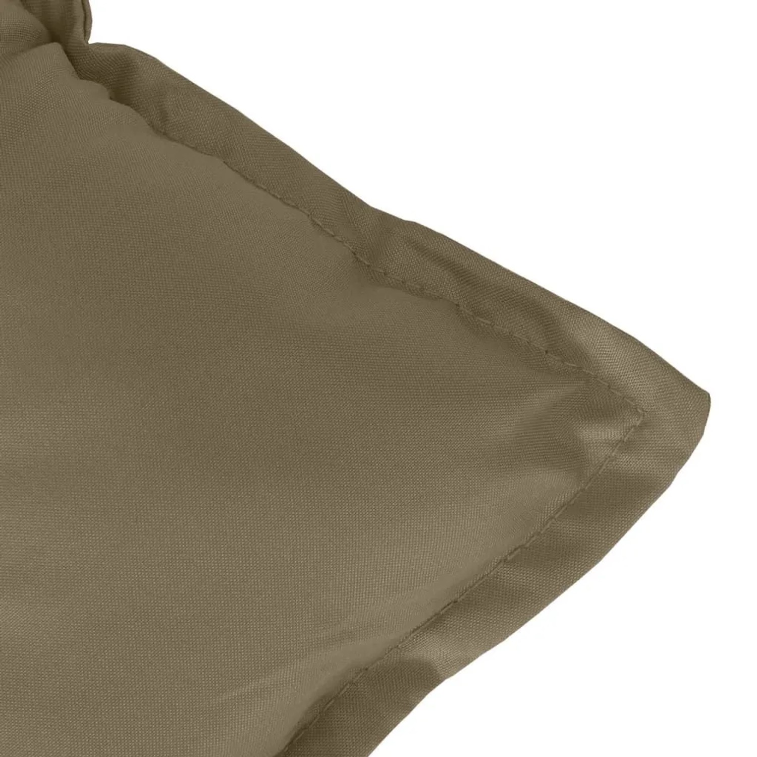 Detailansicht einer melange taupe Hochlehner-Auflage aus Stoff, zeigt die feine Webstruktur und Naht.