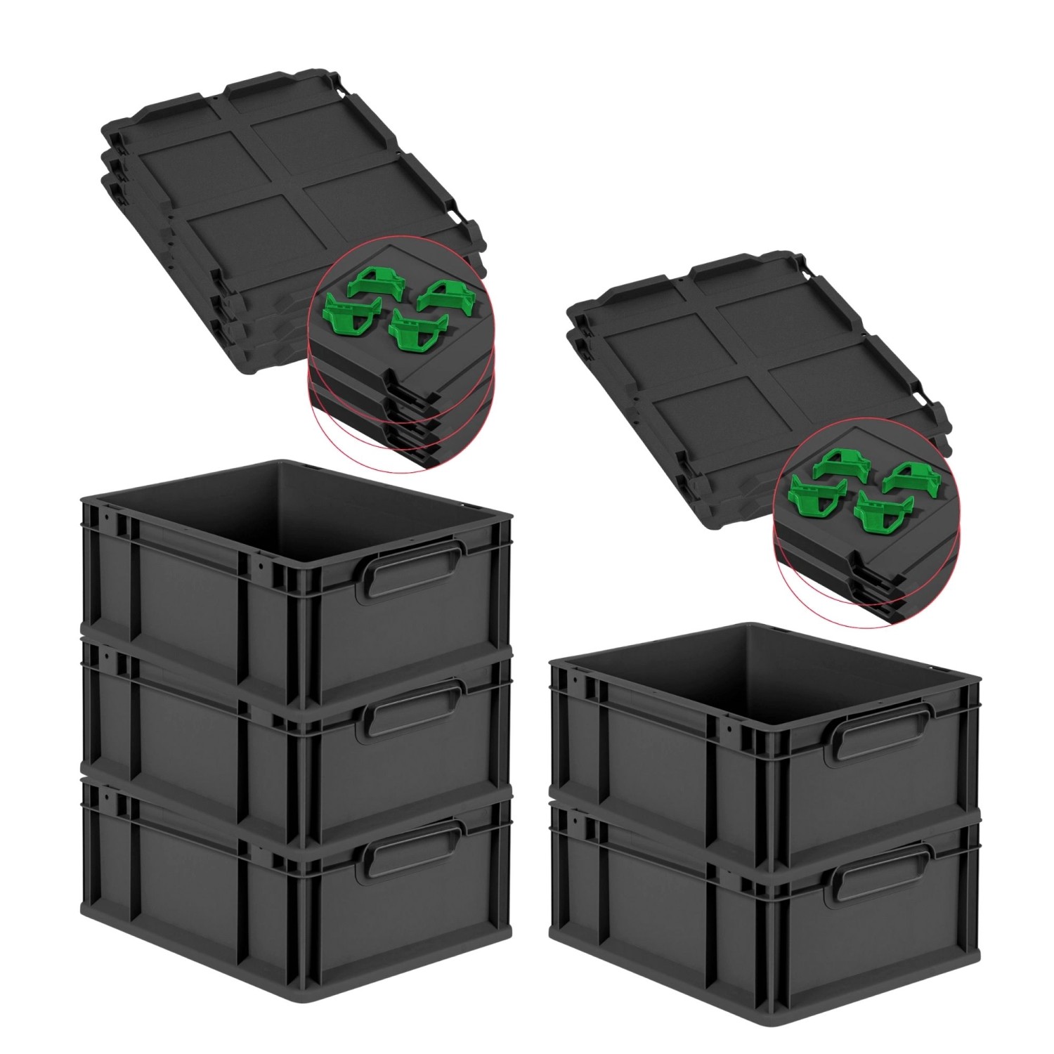 PROREGAL SparSet 5x Eurobox Nextgen Grip Mit Auflagedeckel Und Grünen Versc günstig online kaufen