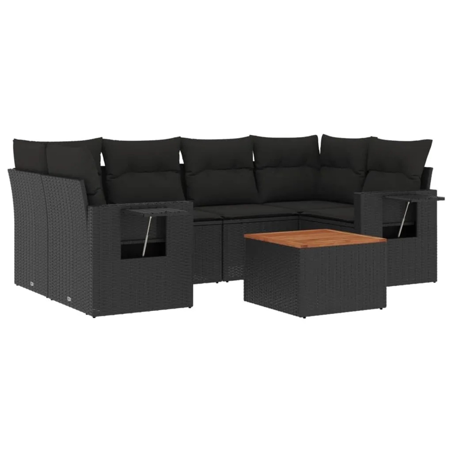 vidaXL 7-Tlg Garten-Sofagarnitur mit Kissen Schwarz Poly Rattan 3224459 günstig online kaufen