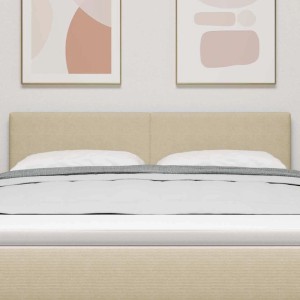 Beiges, gepolstertes vidaXL LED Kopfteil aus Polyester für Betten, mit integrierten Lichtleisten im Schlafzimmer.