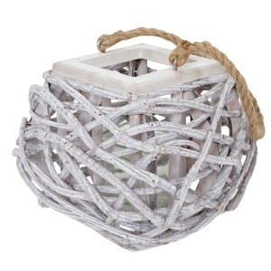 Windlicht aus Holz, 40cm, mit Glaseinsatz und Jute-Aufhängung, für stimmungsvolle Weihnachtsdekoration.