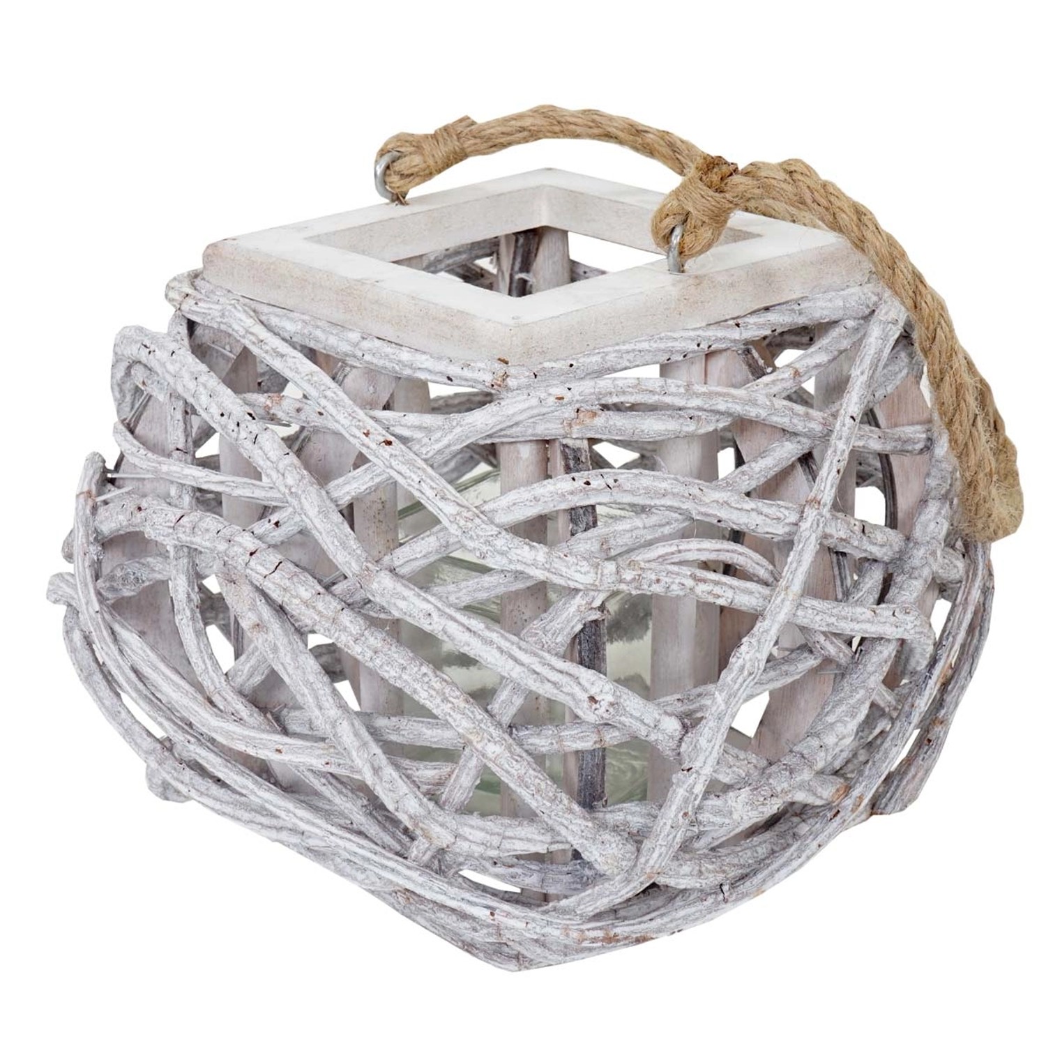 Windlicht aus Holz, 40cm, mit Glaseinsatz und Jute-Aufhängung, für stimmungsvolle Weihnachtsdekoration.