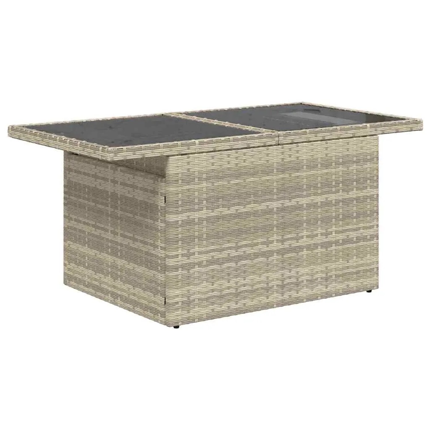 Hellgraues vidaXL Gartenmöbel-Set mit Tisch und Poly Rattan Optik.