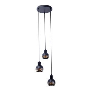 Näve Pendelleuchte Casco, 3er-Set, schwarz mit goldenem Lichtmuster, Ø 25 cm.