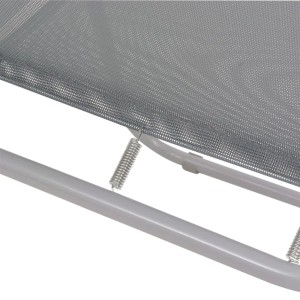 Detailansicht: Grauer Gartenstuhl aus Stahl und Textilene der vidaXL 6-tlg Essgruppe.