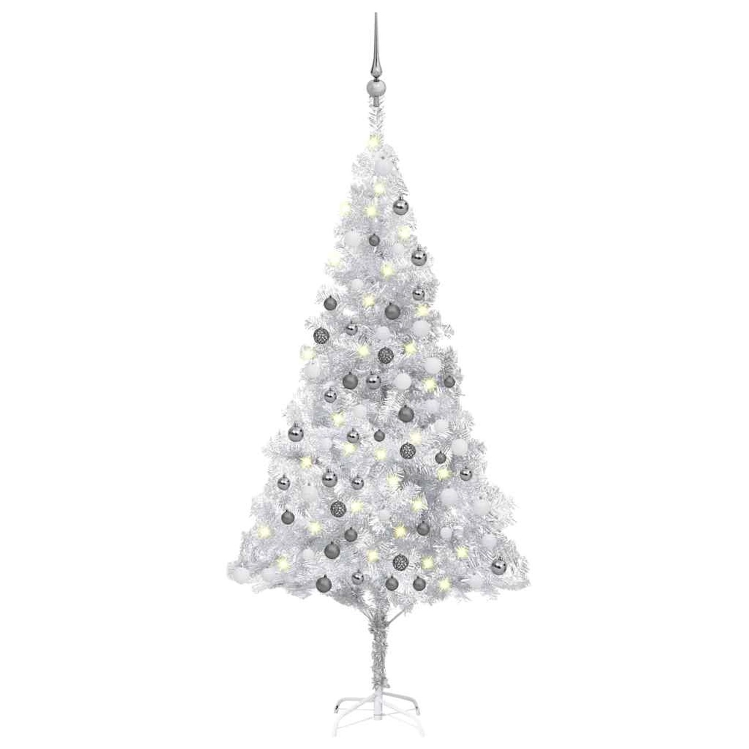 vidaXL Künstlicher Weihnachtsbaum Beleuchtung & Kugeln Silber 180 cm 3077696