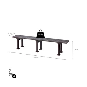 Braune PROREGAL Gartenbank Kuba für 4 Personen, 200 cm breit, aus witterungsbeständigem Kunststoff.