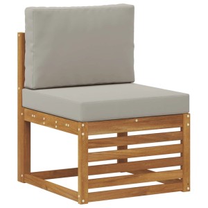 Ecksofa-Element aus Akazienholz mit hellgrauen Kissen für Gartenmöbel Sets.