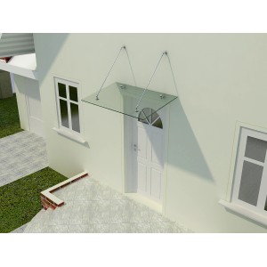 Glasvordach Olymp Klarglas VS-Glas 300x120 cm mit Edelstahlhalterung am Haus.