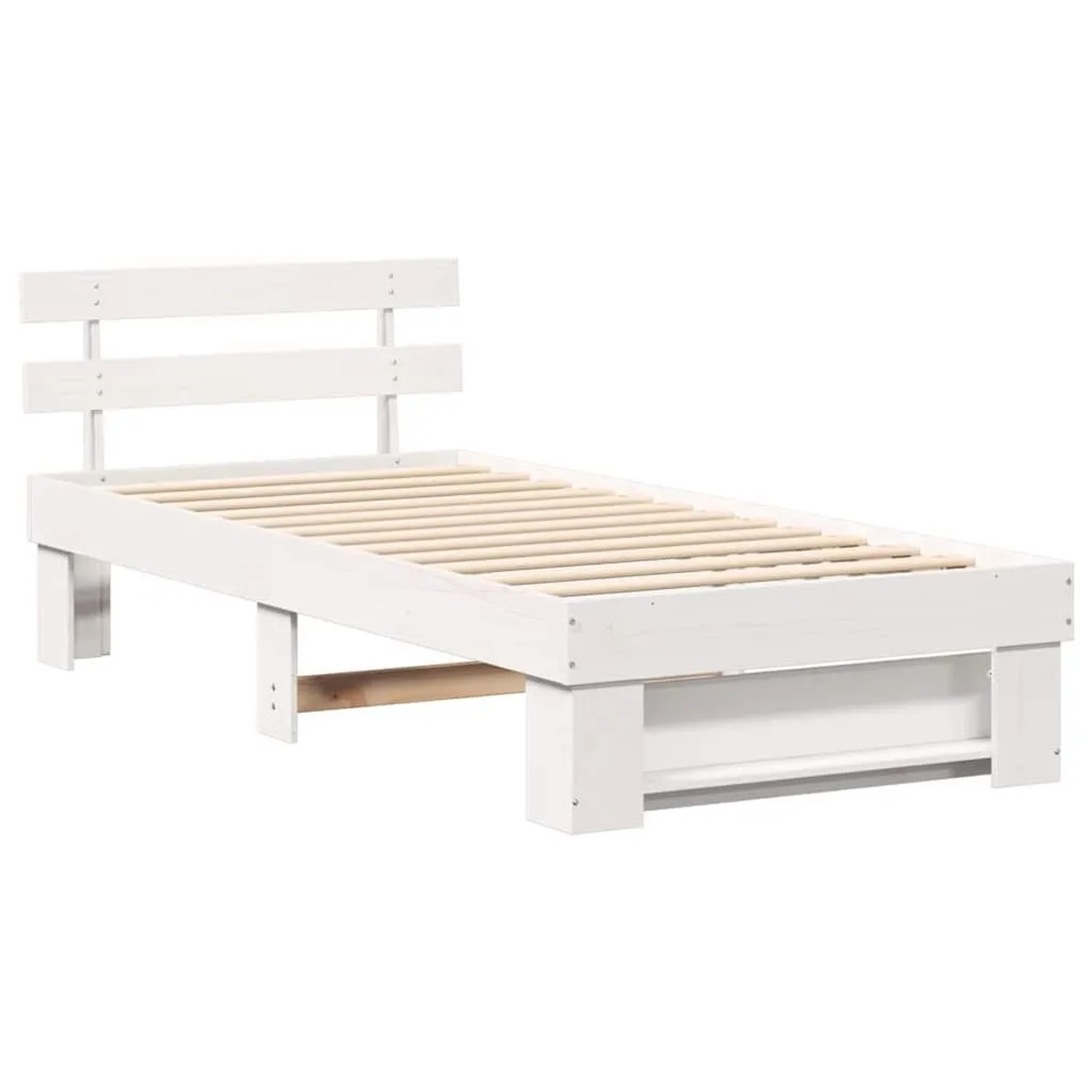 vidaXL Bettrahmen mit Kopfteil Weiß 90 x 190 cm Massives Kiefernholz 872507