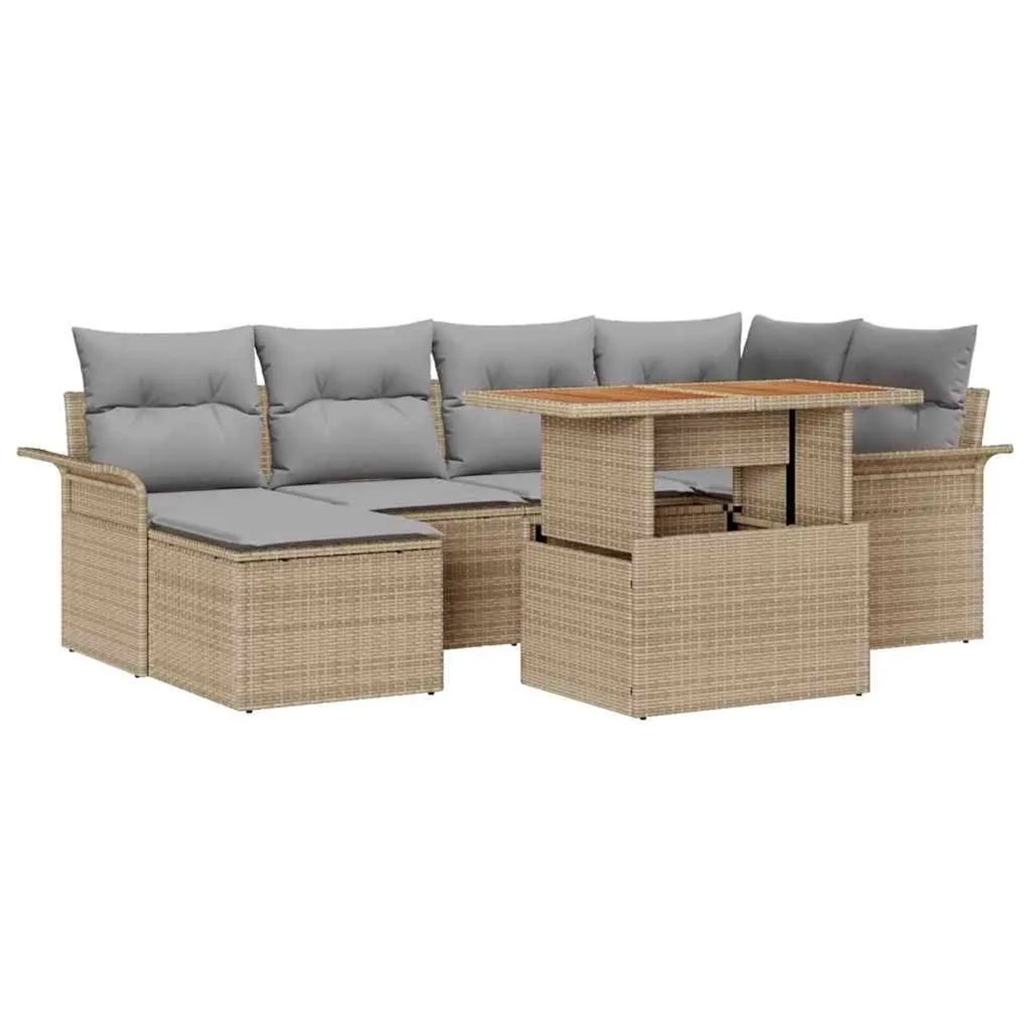 vidaXL Gartensofa-Set mit Kissen 7 Stk Beige und Hellgrau Poly-Rattan 33493 günstig online kaufen