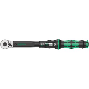 Wera Click-Torque B 2 Drehmomentschlüssel, 20-100 Nm, mit Umschaltknarre und grün-schwarzem Griff.