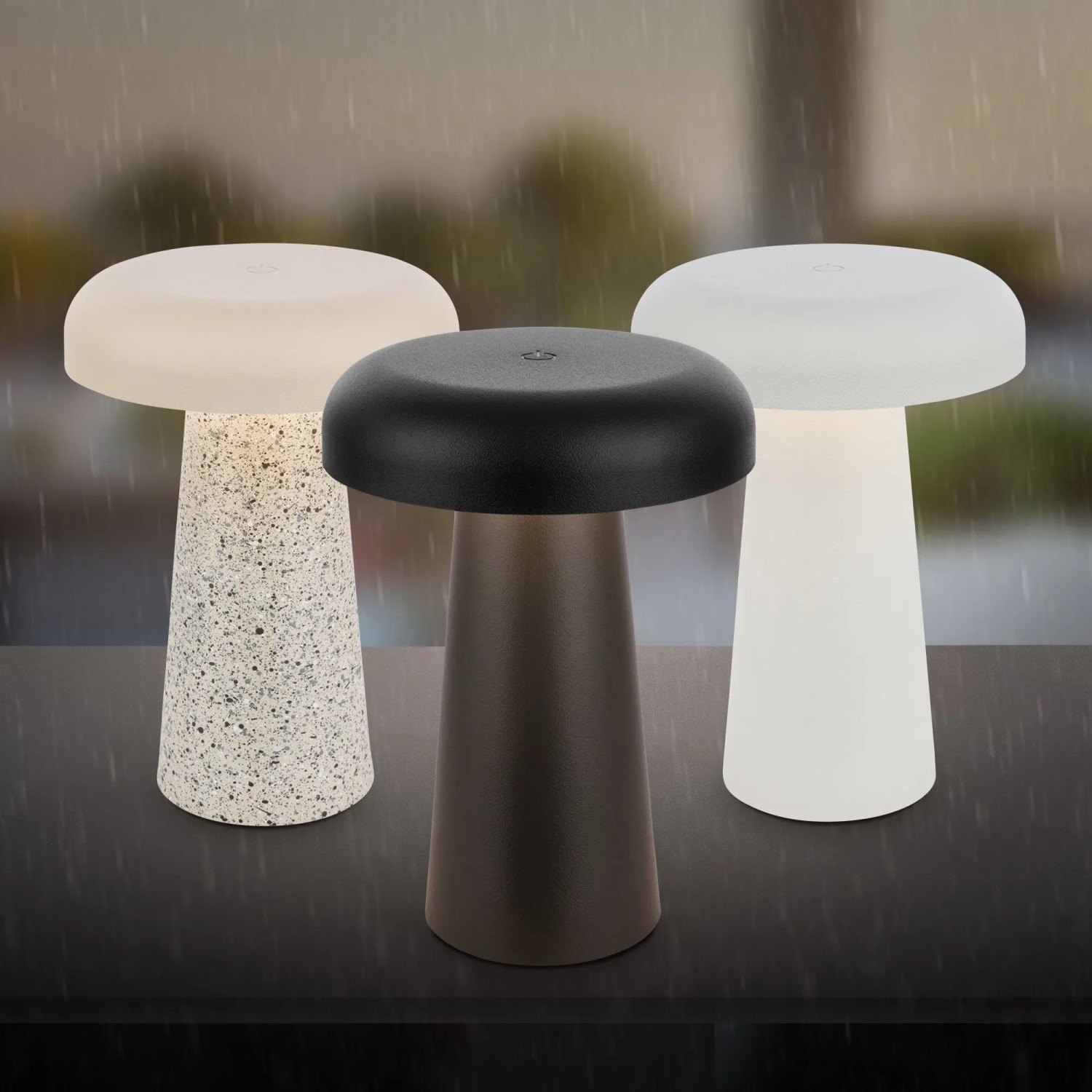 Brilo Akku Tischleuchte Cloud, dimmbar, in Travertin, Warmgrau und Braun, Design-Tischlampen.
