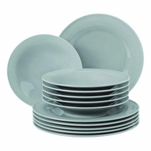 Seltmann Weiden Beat Coor Glaze Tafelservice, 12-teilig, Arktisblau, mit Rillenstruktur.
