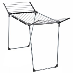 Leifheit Pegasus 180 Wäscheständer in Schwarz-Anthrazit, mit ausklappbaren Flügeln und Kleinteilehaltern.