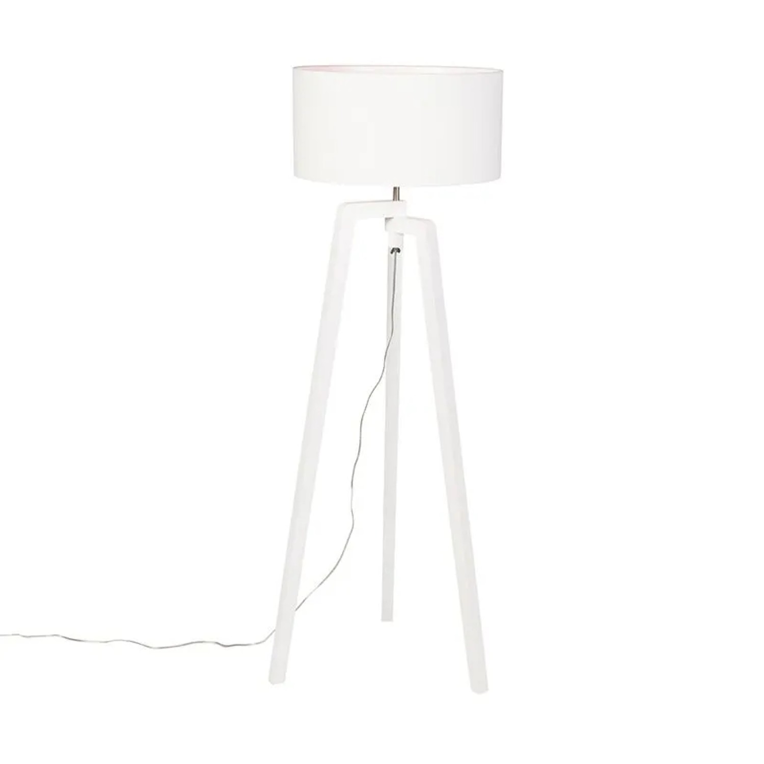 QAZQA Stehlampe Stativ Weißes Holz mit Weißem Schirm 50 cm Puros