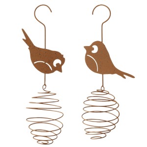 Boltze Vogelfutterstation Rouge Rost, 2-fach sortiert, aus Eisen in Vogelform für Gartendekoration.