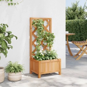 Brauner vidaXL Pflanzkübel mit Spalier aus Massivholz Tanne für Kletterpflanzen im Garten.