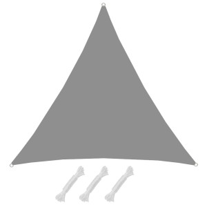 Graues AMANKA Sonnensegel Dreieck (3x3x3m) mit Seilen, wasserabweisend und UV-Schutz.