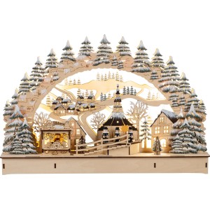 HGD LED-Lichterbogen Dorf Seiffen, weihnachtliche Holzdekoration mit LED-Beleuchtung und Seiffener Dorfmotiv.