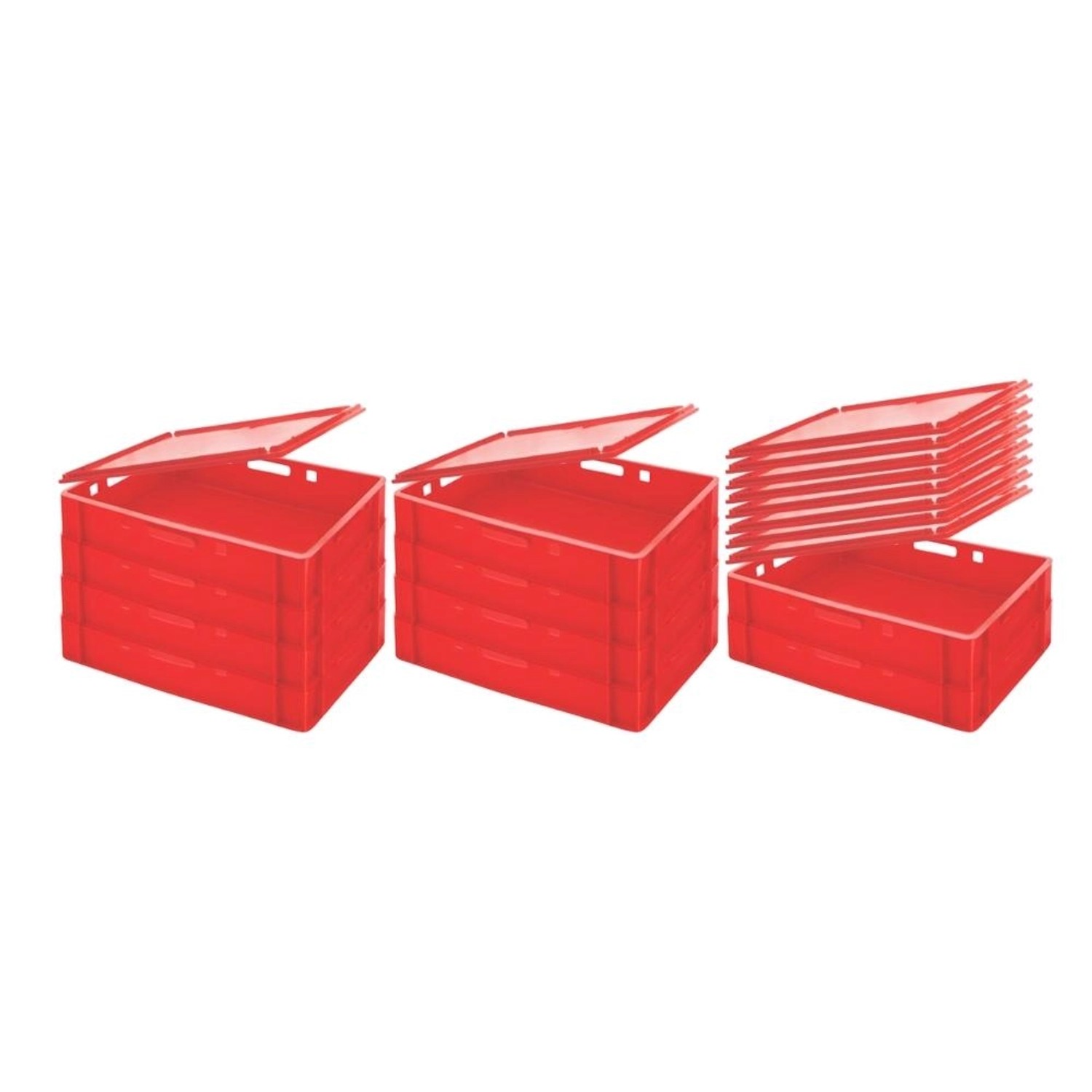 SparSet 10 x Eurobehälter Fleischerkasten E1 Mit Auflagedeckel HxBxT 12,5 x 40 x 60 cm 25 Liter Rot Fleischerkiste Fleis...