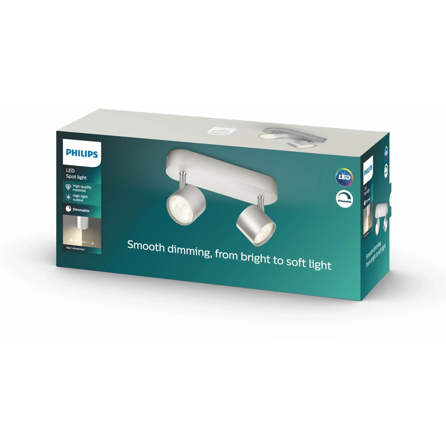Verpackung des Philips LED-Spot 2er Star in Silber. Moderner Deckenspot mit zwei schwenkbaren Köpfen.