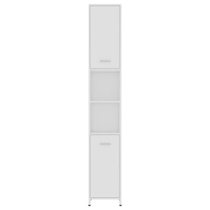 Weißer vidaXL Badezimmerschrank (30x30x183,5 cm) aus Holzwerkstoff mit 2 Türen und offenen Fächern.