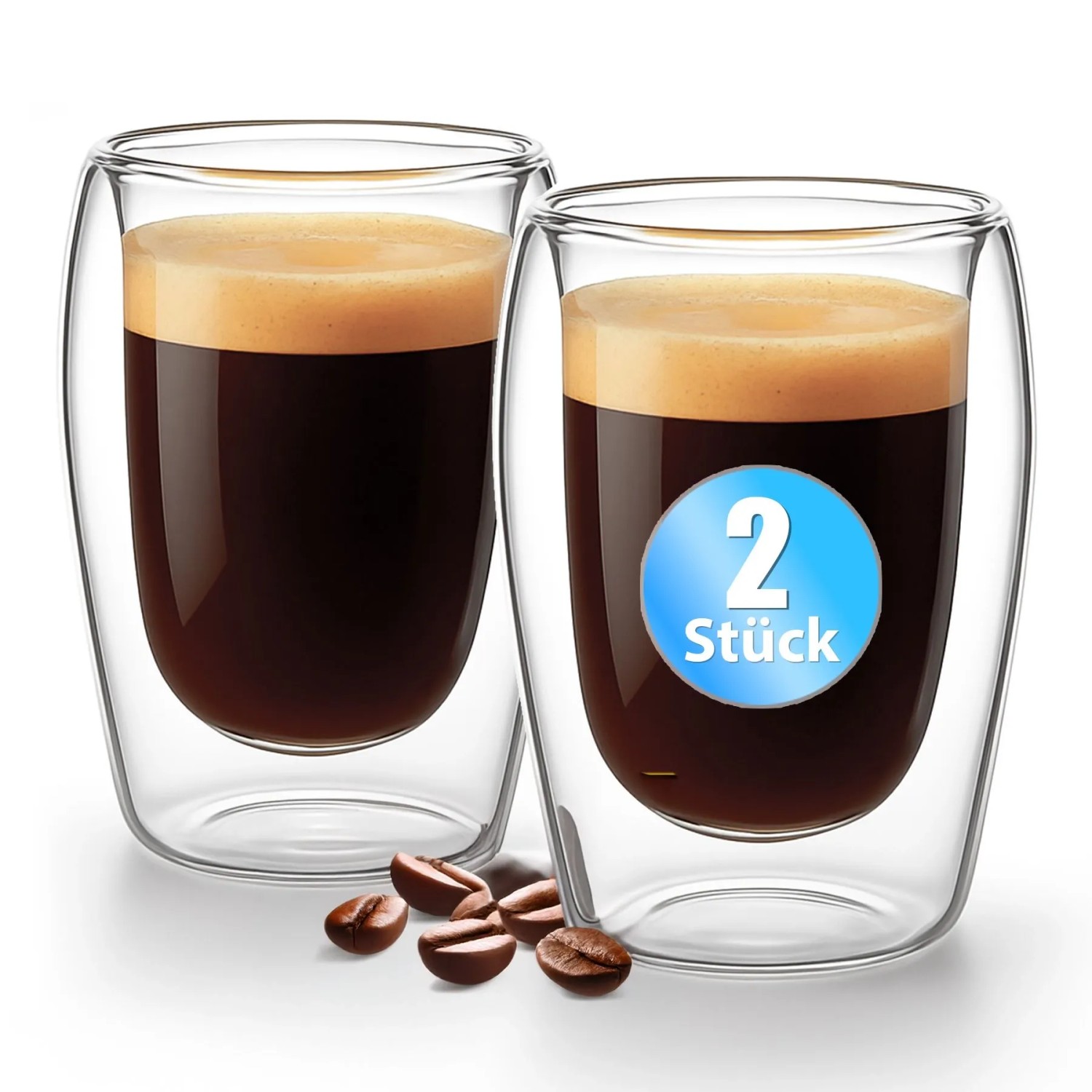 BigDean 2 Stück Doppelwandige Espresso Gläser 80 ml in Gastro Qualität Hochwertiges Espresso Glas Espressotassen Glas Set in Geschenkverpackung