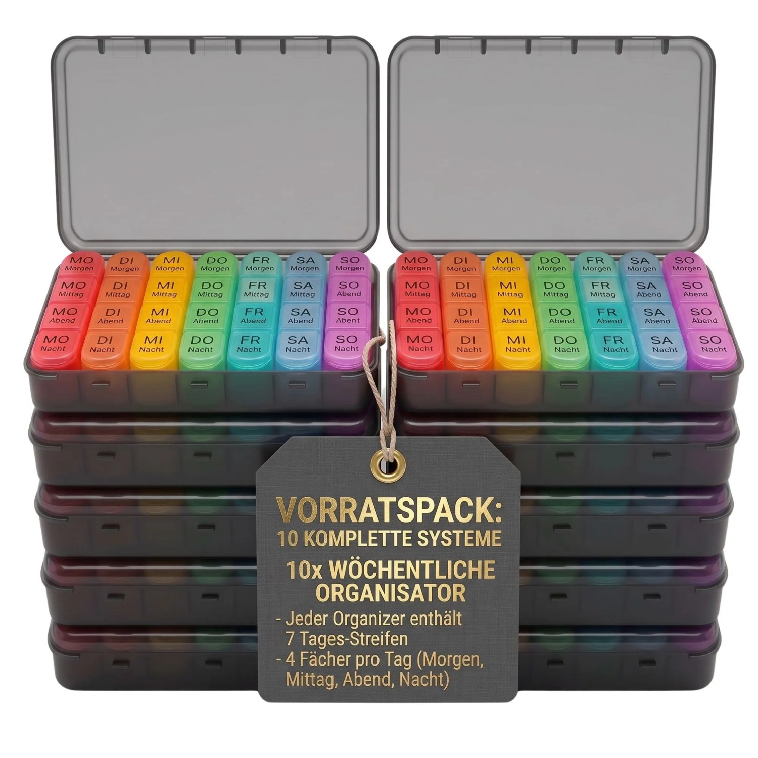 BigDean 10 Stück Tablettenbox 7 Tage Vorteilspack Medikamentenbox 7 Fächer Mit Je 4 Teilungen Für Medikamente Vitamine Fischöl