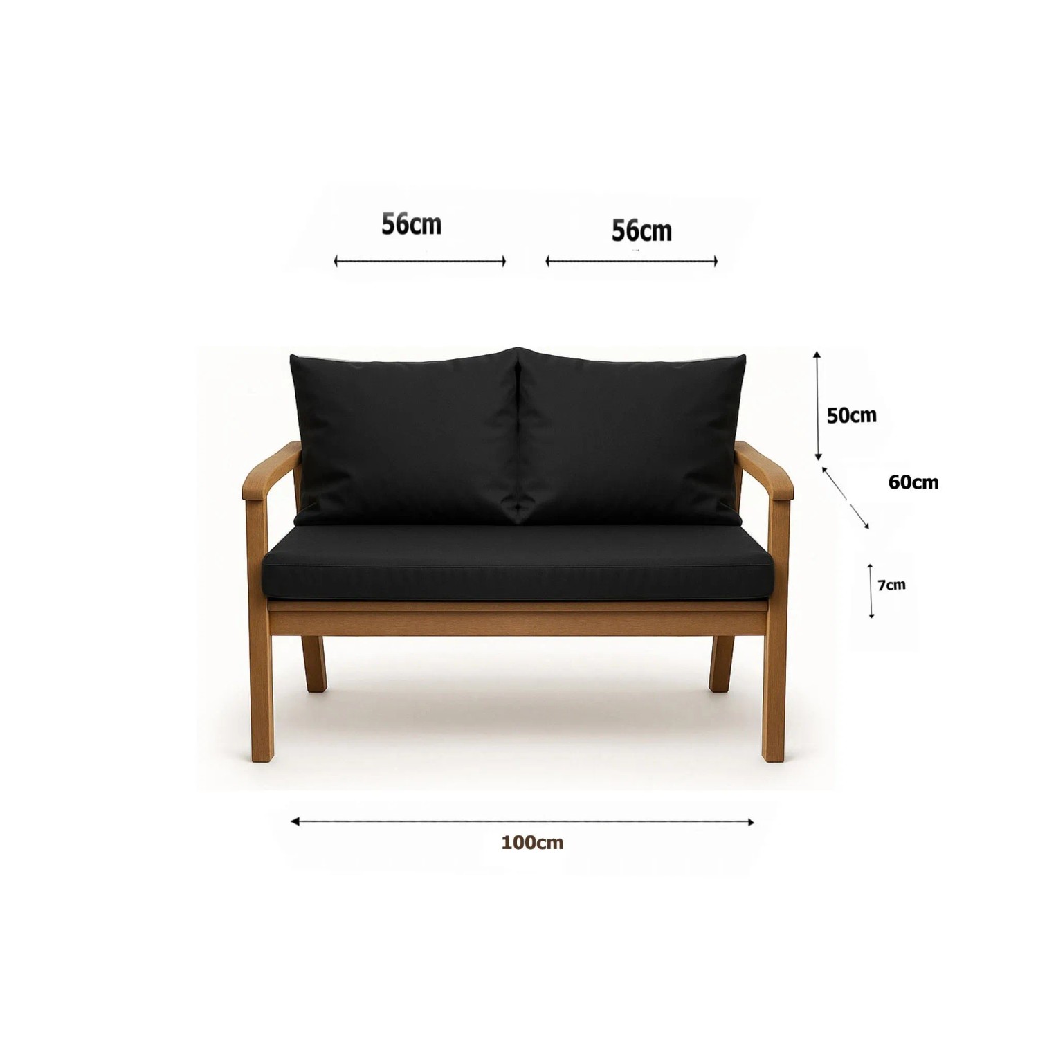 Schwarzes Setgarden Bankkissen-Set für 2-Sitzer Gartenbank, bestehend aus Sitz- und Rückenkissen.