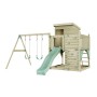 PolarPlay Spielturm Björn mit Schaukel und Rutsche, mintgrün. Spielanlage aus Holz für Kinder.