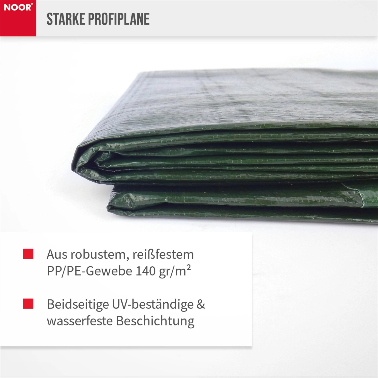 Grüne Noor Abdeckplane Profi, 2x2m, aus robustem Gewebe. Ideal als Baufolie und Schutzplane.