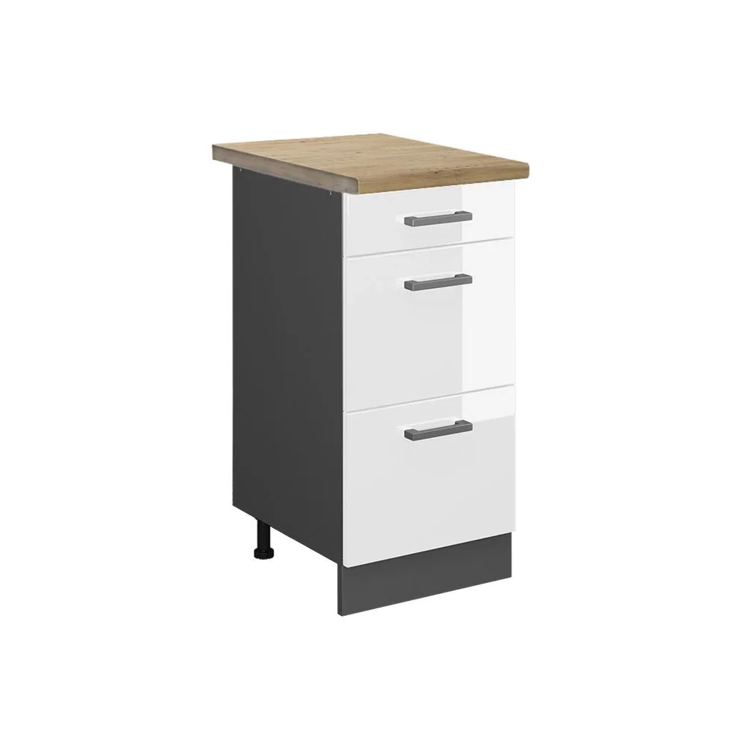 Vicco Küchenunterschrank R-Line Weiß Hochglanz Anthrazit 40 cm mit Schubladen AP Eiche
