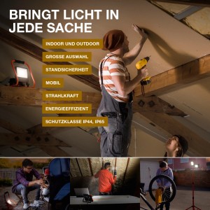 Ledvance LED-Baustrahler Worklight mit Stativ, ideal für Baustellen und Werkstatt.