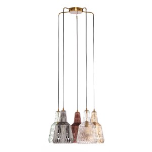Lindby Pendelleuchte Belarion 10020431 Retro Vintage Antik aus Glas 5-flammig E27 Wohnzimmerleuchte