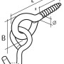 Zeichnung: Conacord Hängemattenhaken aus Stahl, 11 mm x 90 mm, mit Schraubgewinde und Maßen.