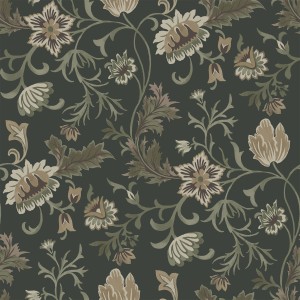 ESTAhome Vliestapete mit Blumenmuster in Schwarz und Grün.